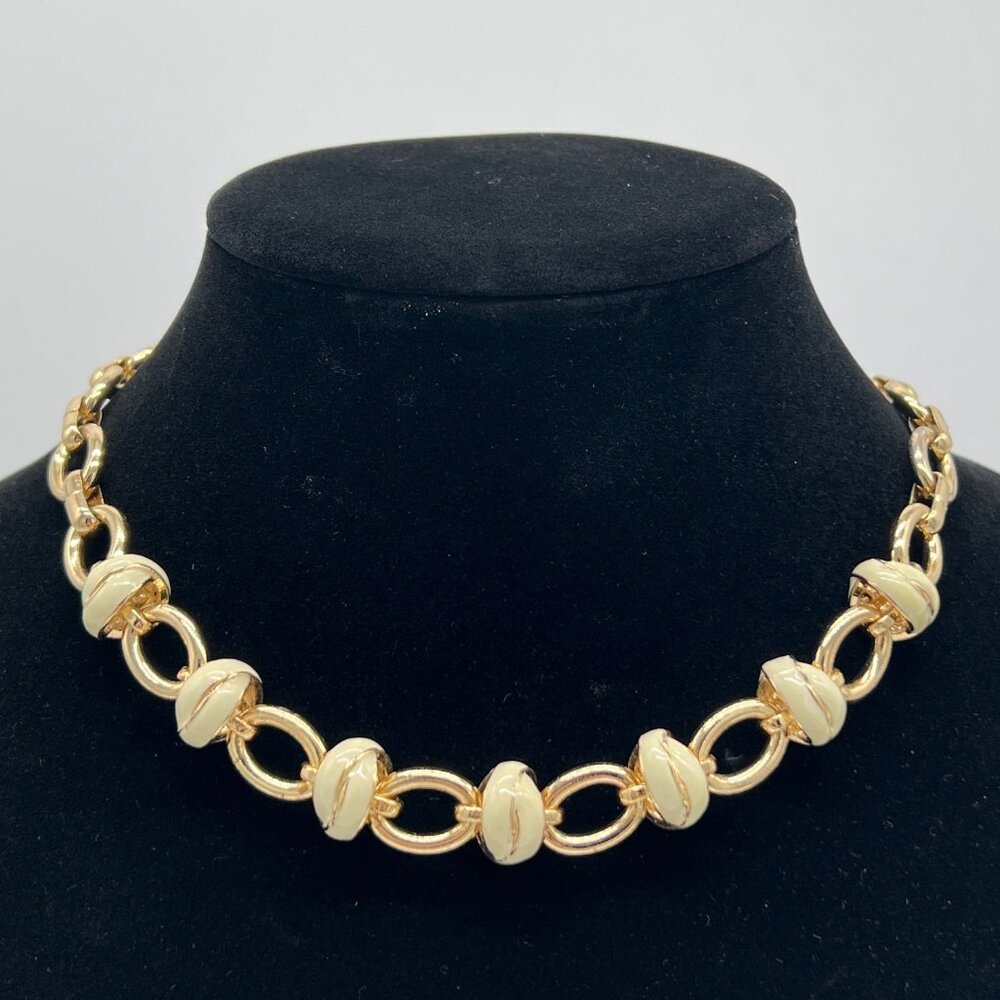 Anne Klein Gold-Tone & White Enamel Toggle Necklace 18 Inches